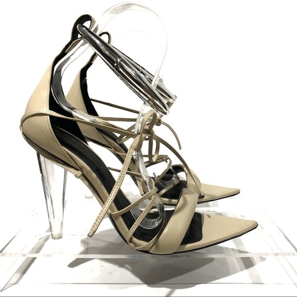 Peter Do Strappy Leather 110mm Transparent Metal Ice Clear Nude Heel Sandals 38 - Picture 1 of 16